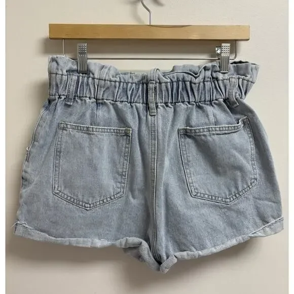 Day + Moon Women's Paperbag High Rise Denim Shorts Size L Ligh Wash Distressed - Picture 2 of 7